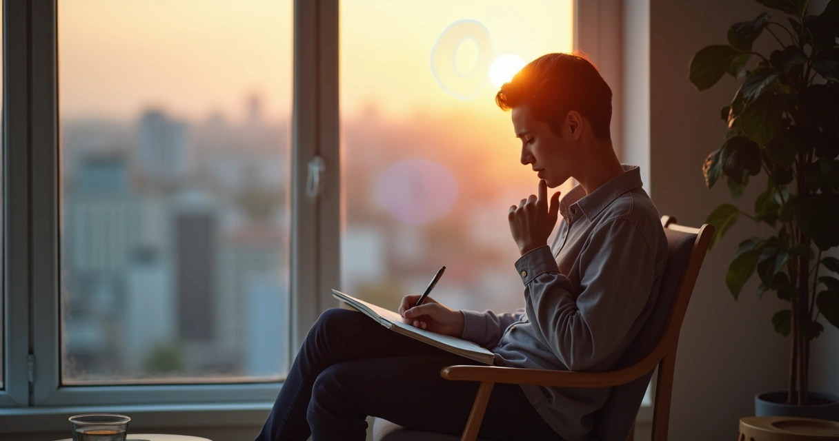 Pessoa sentada em frente à janela refletindo sobre padrões emocionais repetidos 