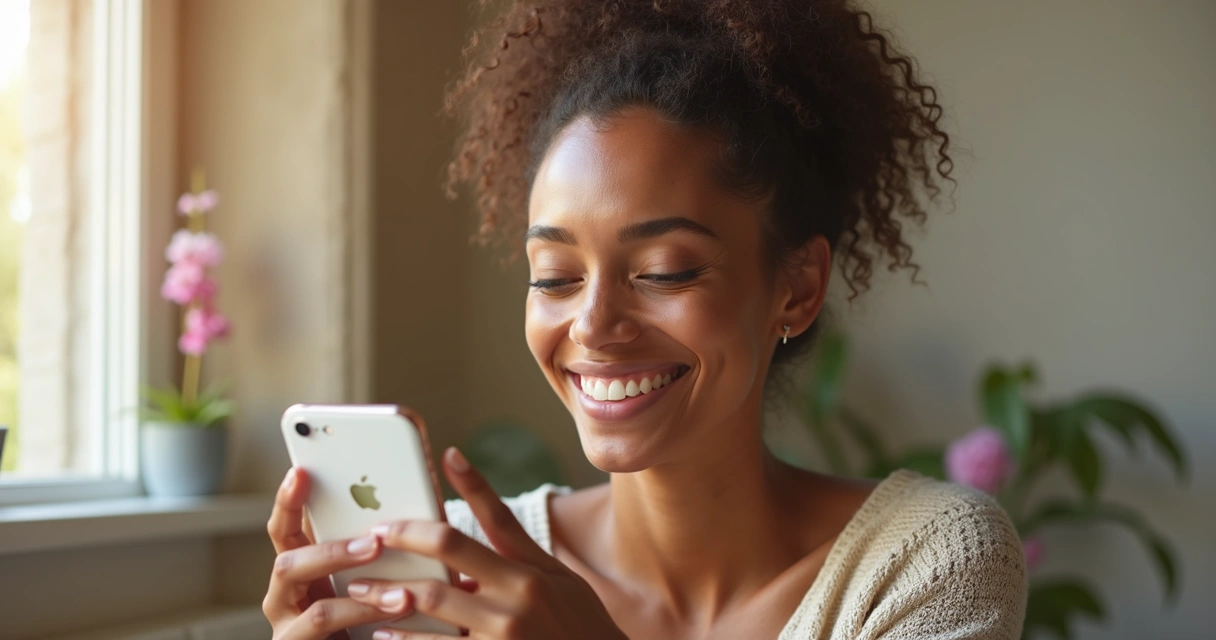 Mulher feliz após sessão reiki online 