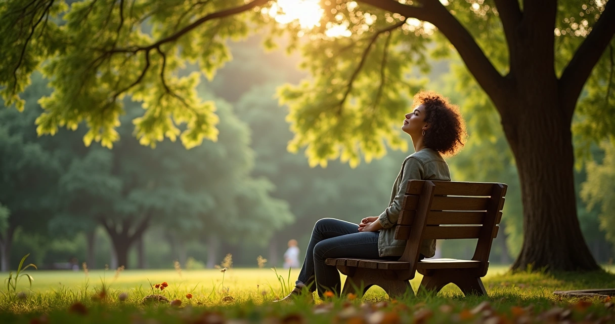 Mulher relaxando em um jardim arborizado paulistano 