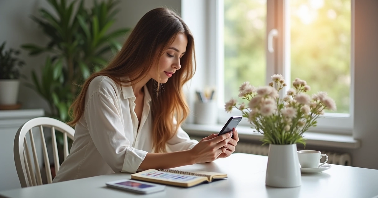 Mulher tirando cartas de tarot online no celular 