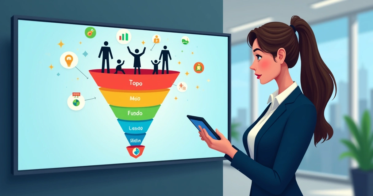 Mulher com tablet analisando funil de vendas digital 