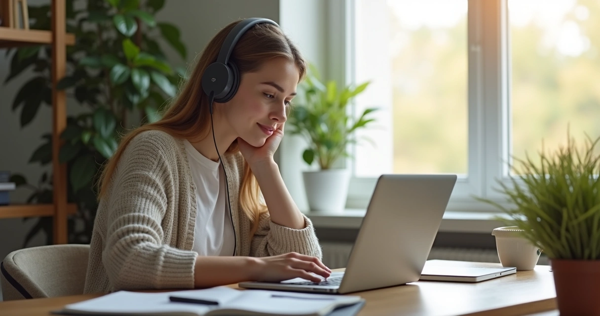 Mulher trabalhando remotamente em home office 