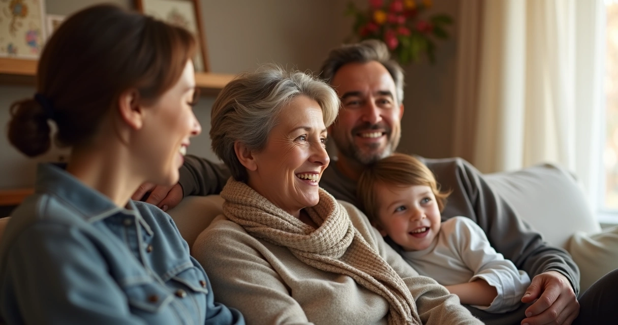 Mulher em tratamento oncológico com família ao lado 
