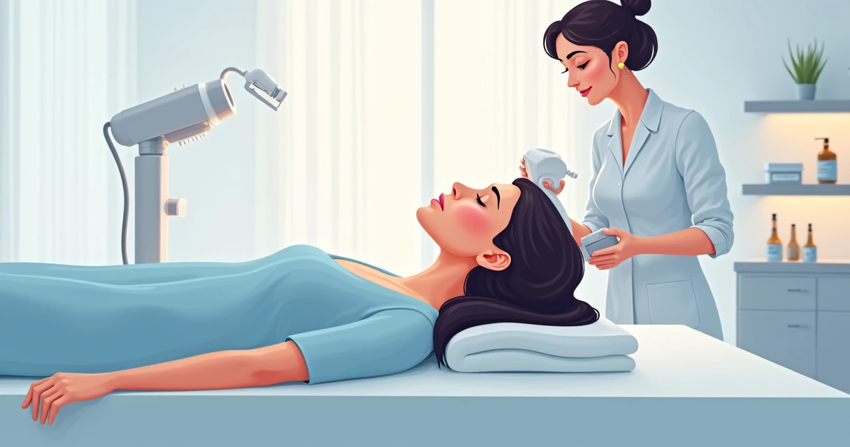 Mulher recebendo tratamento estético com múltiplos aparelhos modernos 