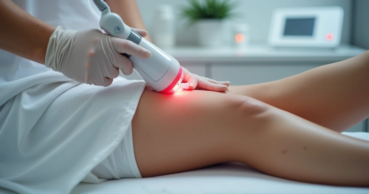 Mulher recebendo tratamento a laser para varizes nas pernas 