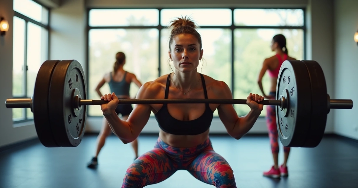 Mulher treinando com pesos com corpo definido 