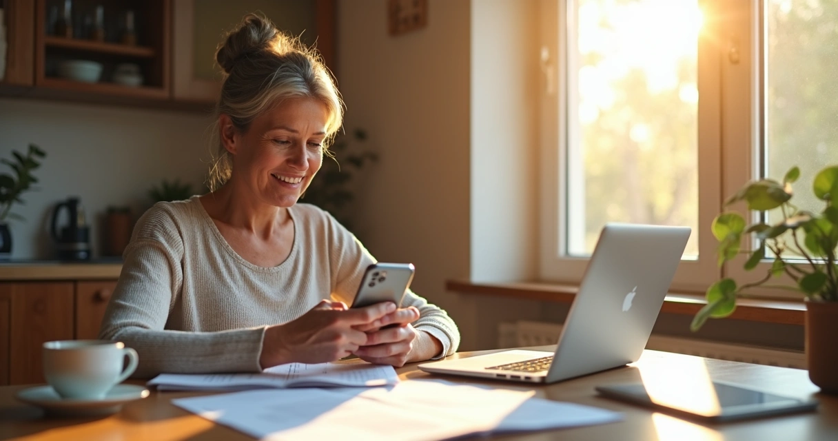 Mulher usando celular para solicitar benefício do INSS por câncer 