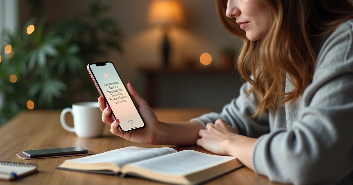 Mulher segurando celular com versículo da Bíblia em post do Instagram 