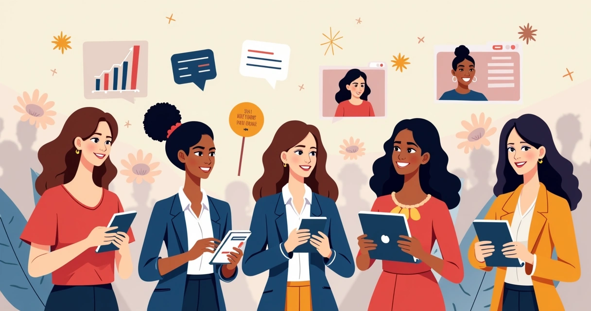 Mulheres usando smartphones em campanha digital eleitoral 
