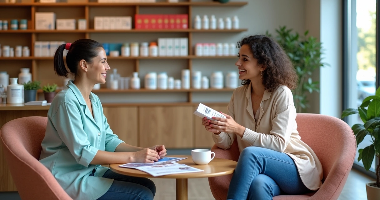 Duas mulheres conversando sobre anticoncepcional manipulado em farmácia 