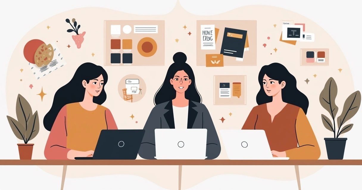 Mulheres em frente a notebooks criando design digital