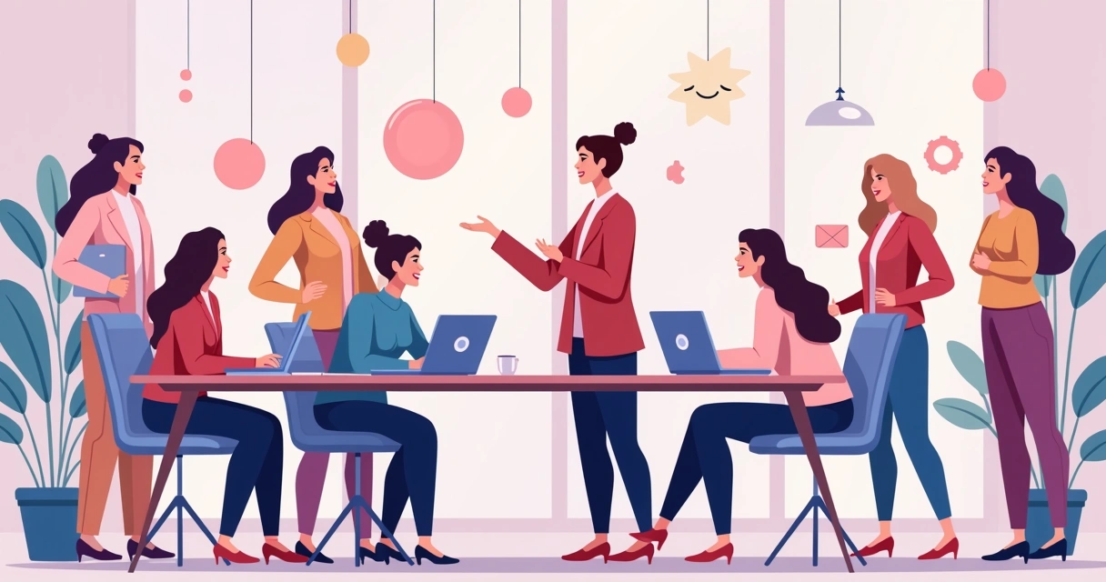 Ilustração corporativa plana de mulheres diversas em posições de liderança e estilo marcante 