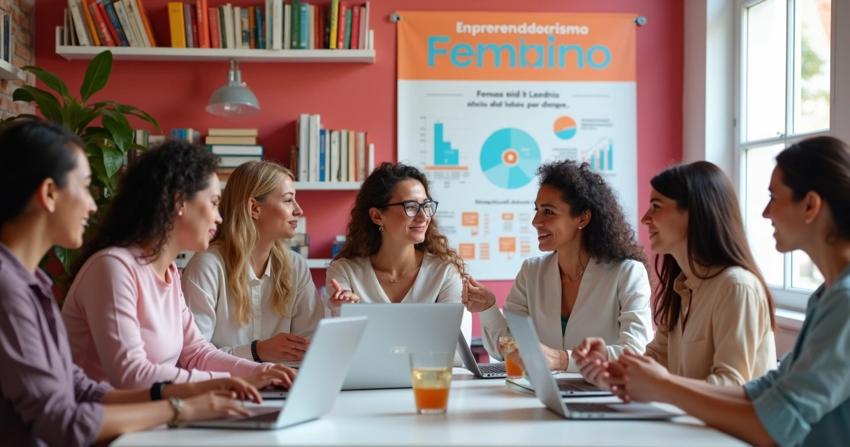 Grupo de mulheres se conectando em um ambiente digital de empreendedorismo