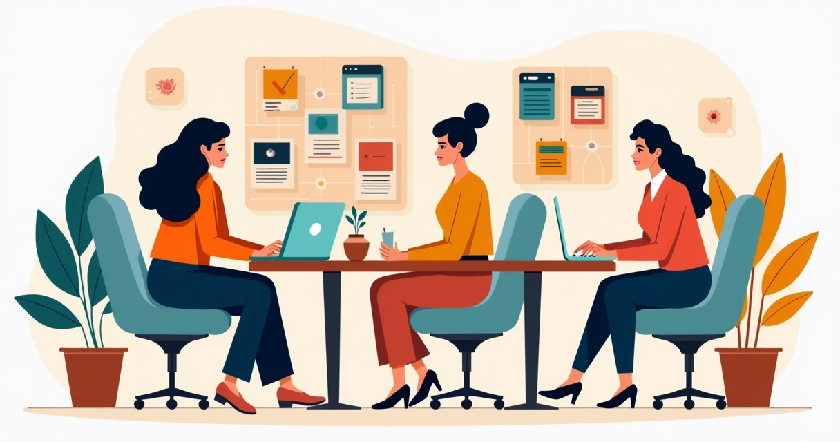 Mulheres empreendedoras reunidas discutindo ideias de marca