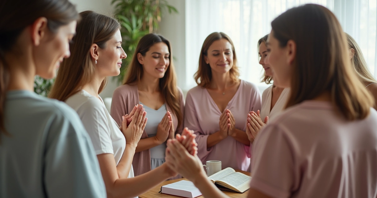 Grupo de mulheres orando em círculo