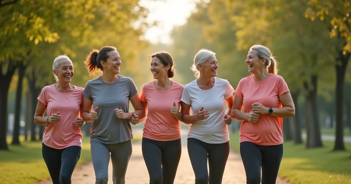 Grupo de mulheres maduras caminhando ao ar livre