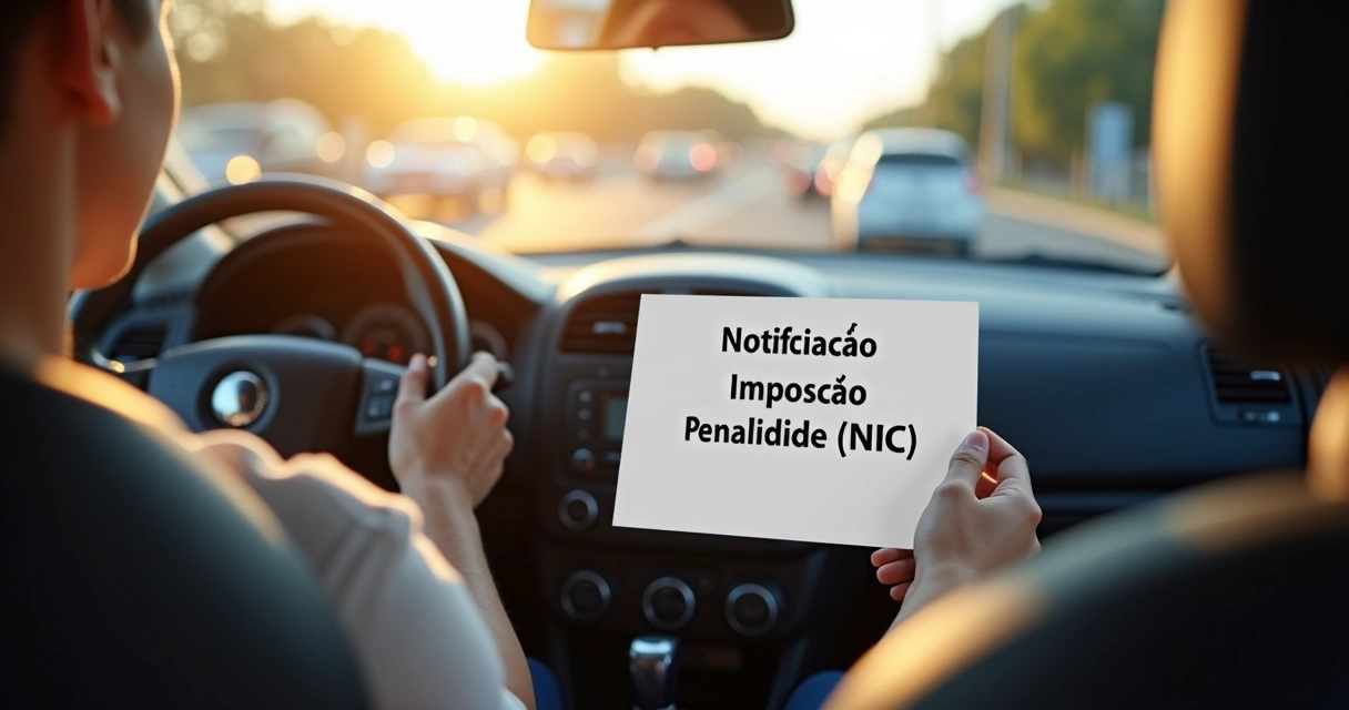 Documento de multa NIC em cima do painel do carro