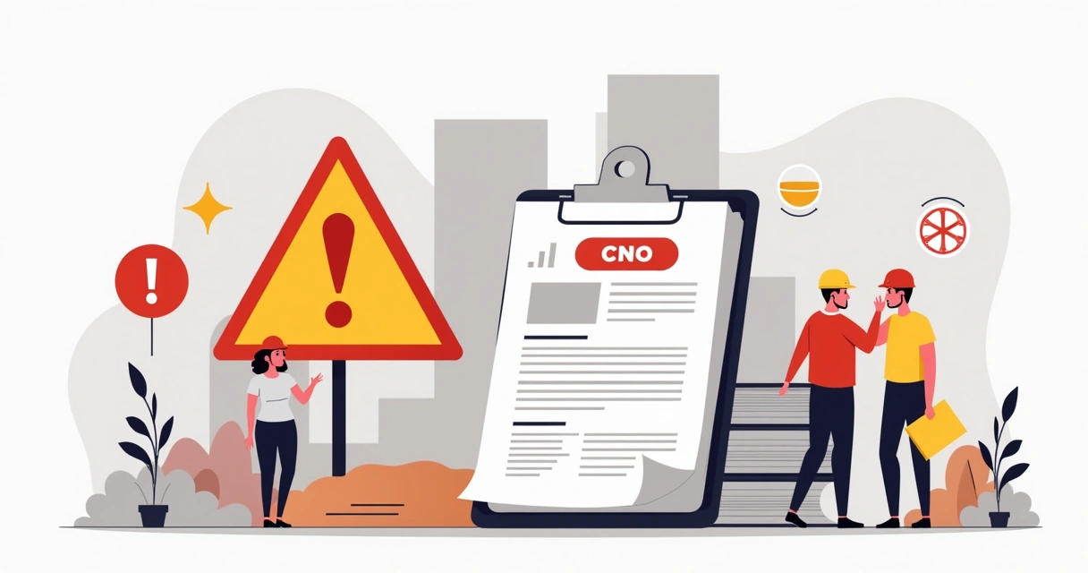 Sinal de alerta sobre pilha de documentos de construção civil 