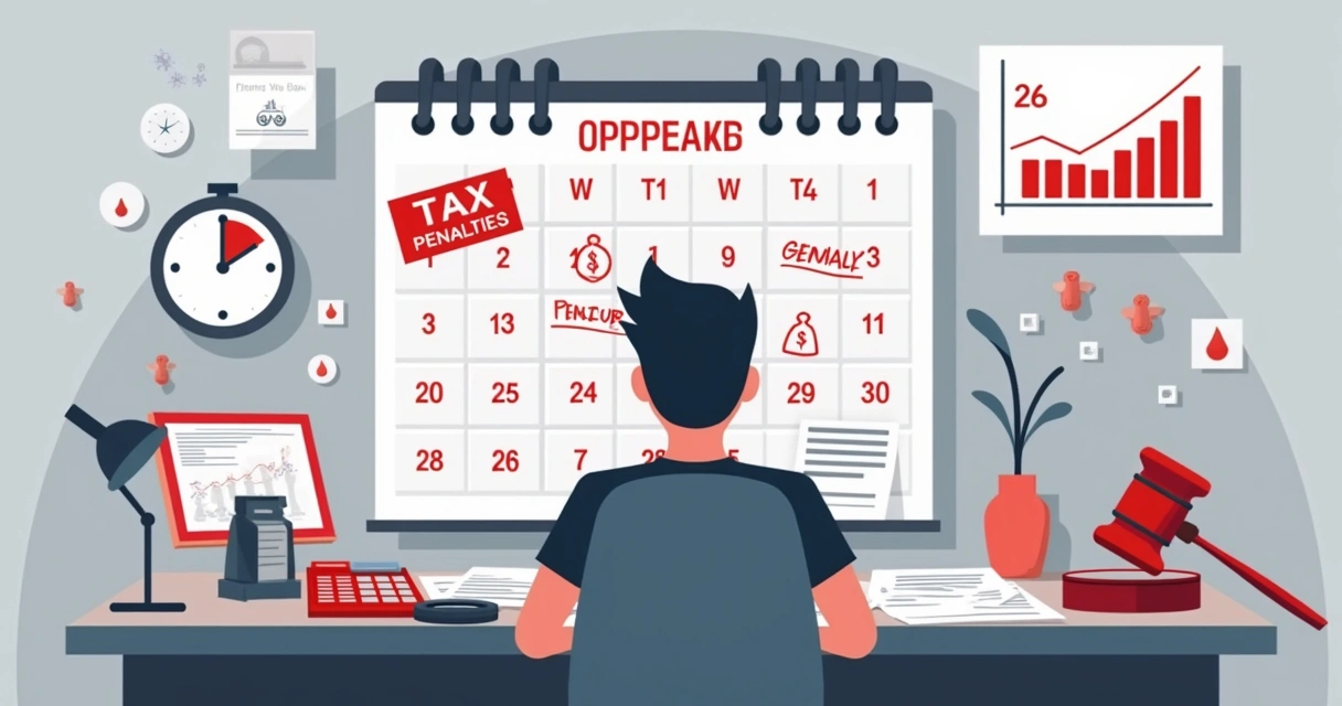 Indivíduo preocupado diante de documentos e um calendário, simbolizando multas do Imposto de Renda 2025.