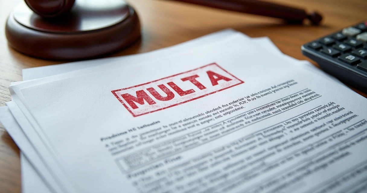 Pilha de papéis de multa e decisão judicial 