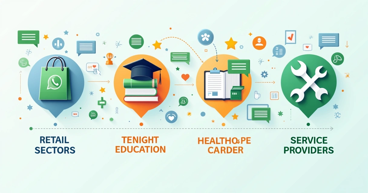 Ícones de saúde, educação, varejo e prestação de serviços com balões de diálogo de WhatsApp 