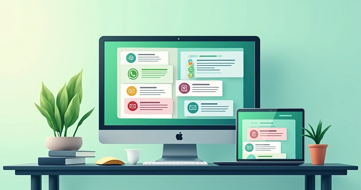 Painel digital ilustrando canais de cobrança como e-mail e WhatsApp 