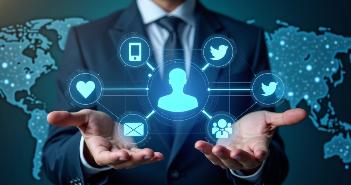 Como Funciona a Busca por Telefone em Dados Empresariais 4 Painel digital mostrando multicanais de comunicação e dados de empresa