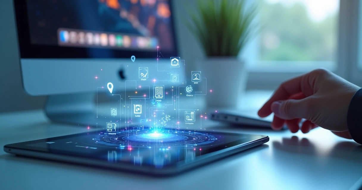 Vários dispositivos digitais recebendo mensagens de marketing automatizado. 