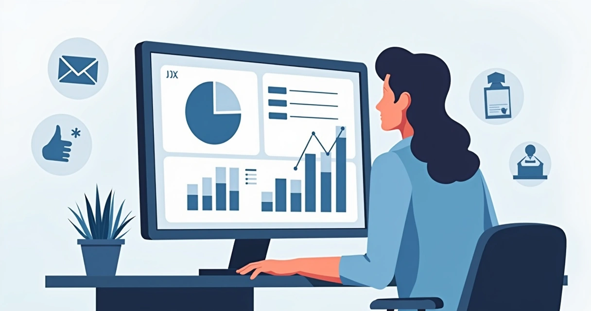 Profissional analisa o engajamento de campanhas ABM em múltiplos canais 