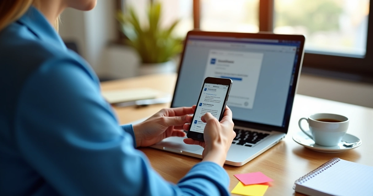 Pessoa usando notebook e smartphone ao mesmo tempo para abordar clientes