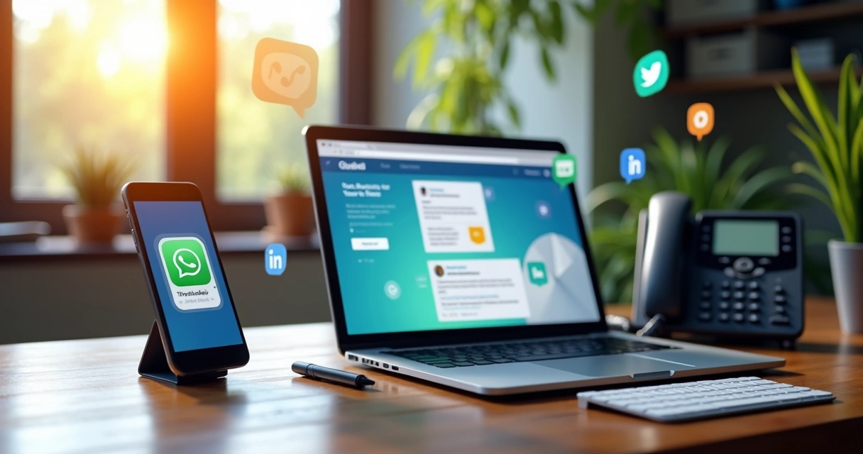 Diversos dispositivos mostrando canais de comunicação B2B 