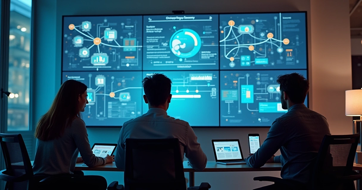 Equipe trabalhando com dados para experiências de compra multicanal 