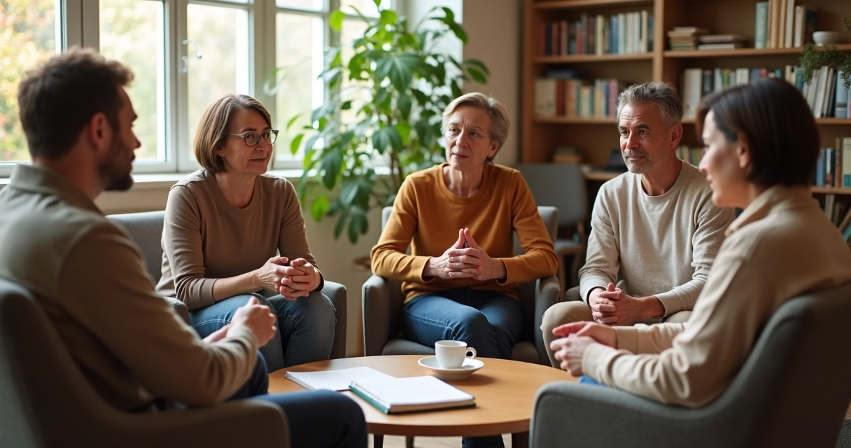 People in a circle using varied body language in conversation