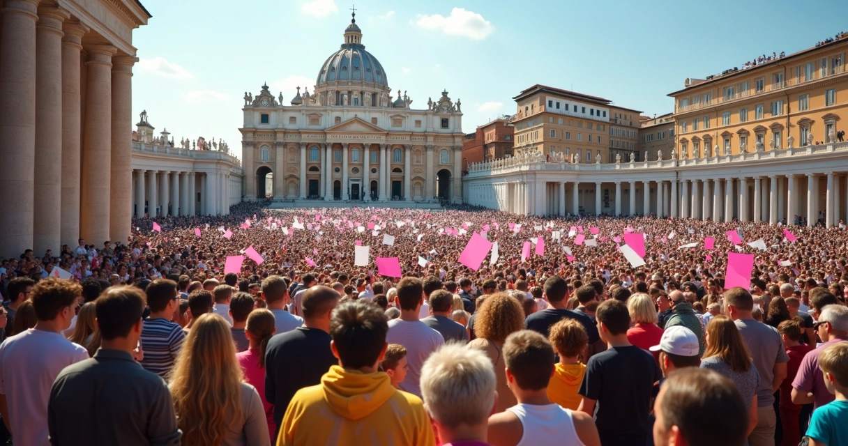 Multidão aguardando audiência papal na Praça de São Pedro 