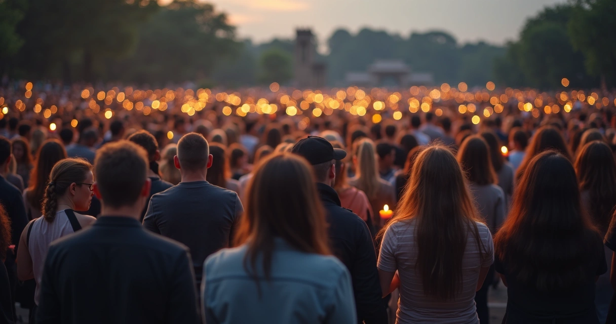 Multidão em silêncio reunida em espaço público 