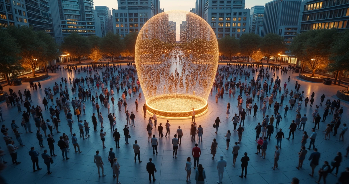 Rosto formado por multidão conectando identidade individual e coletiva 