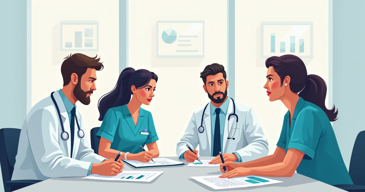 Como Analisar Dados em Auditoria Clínica: Guia Prático 4 Grupo multidisciplinar de profissionais discutindo relatórios de auditoria clínica