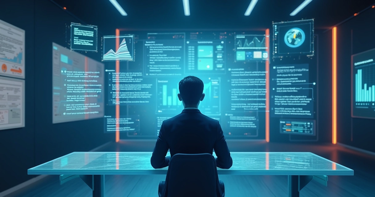 Ambiente de IA analisando gráficos, textos e áudios 