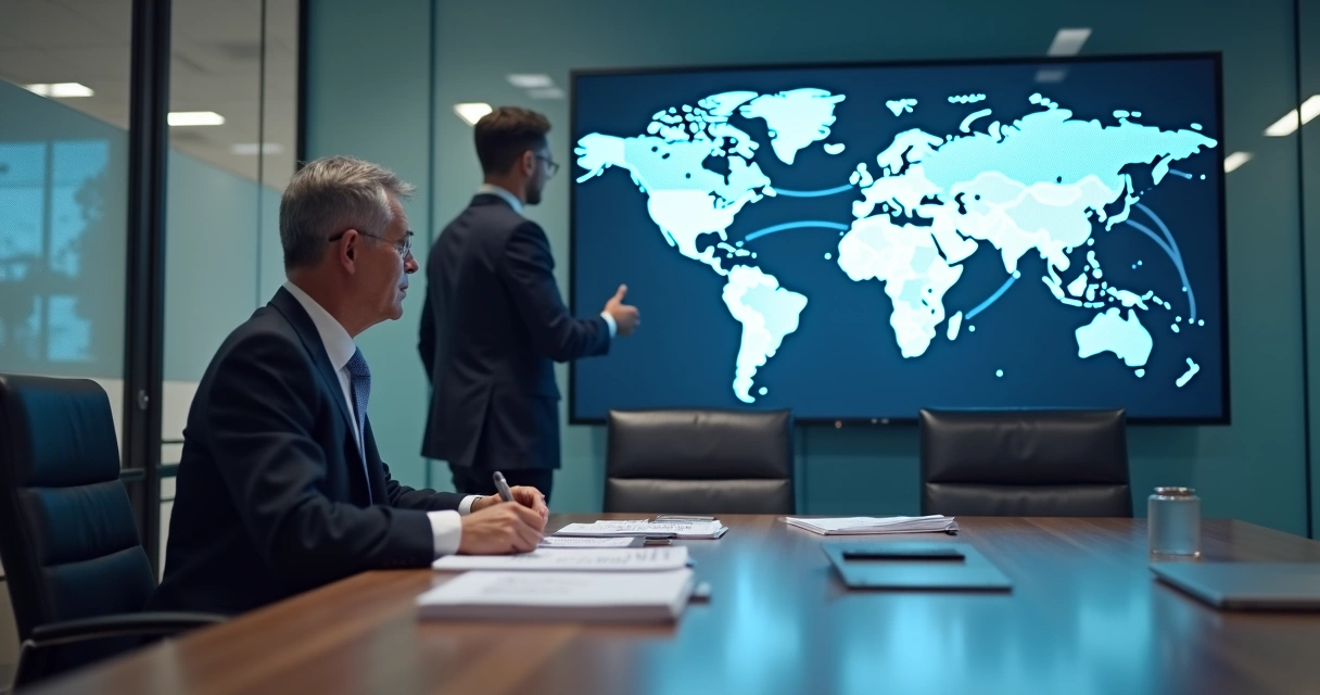Executive reviewing employee transfer plan between global offices