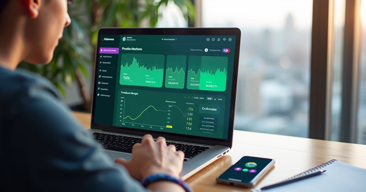 Usuário gerenciando várias carteiras digitais em painel financeiro na tela do notebook 