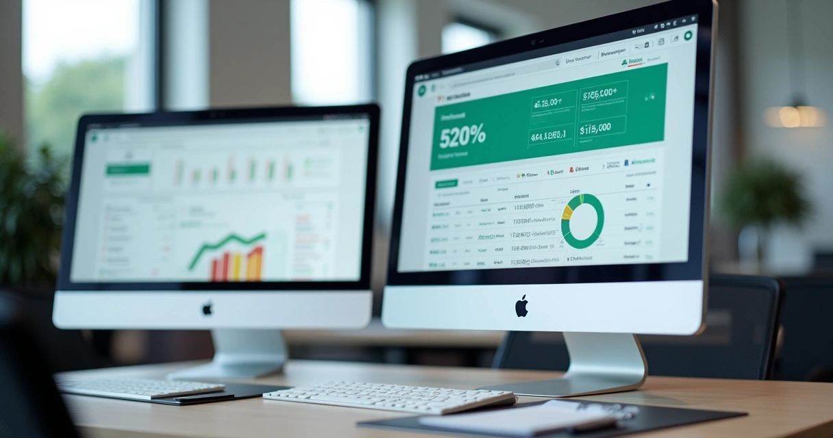 Duas telas de internet banking abertas simultaneamente, mostrando diferentes bancos empresariais organizados