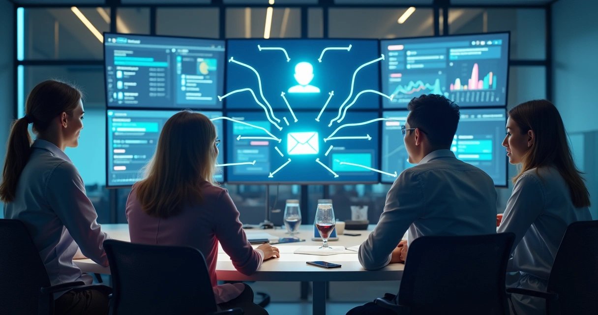 Conexão entre várias plataformas digitais em uma mesa de escritório 