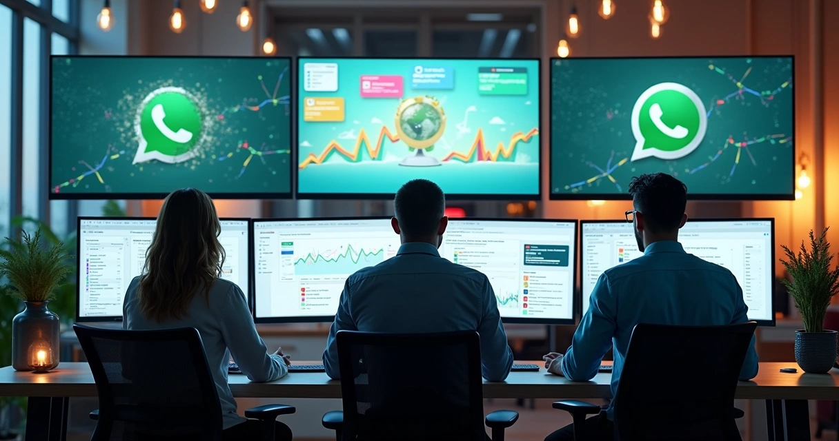 Gestores de múltiplos grupos acessando painel de métricas no computador 