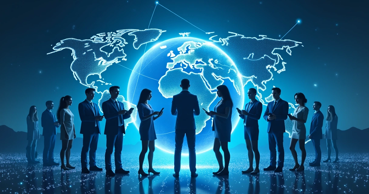 Conexão de pessoas em diferentes países através de tecnologia 