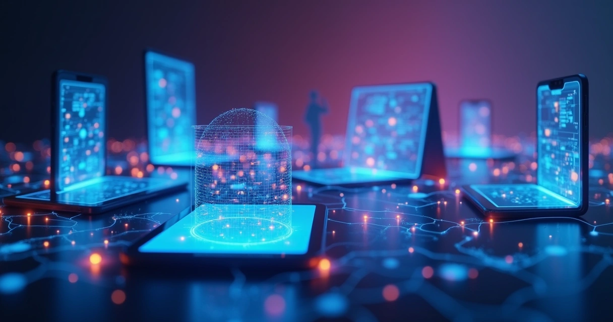 Conexões digitais abstratas em rede azul roxa 