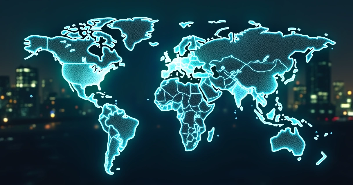 Mapa do mundo com linhas conectando diferentes cidades 