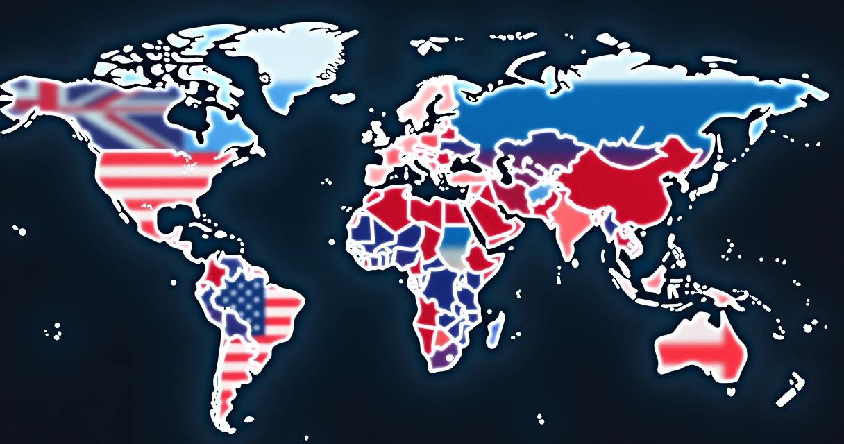 Mapa-múndi com linhas conectando países envolvidos em sanções