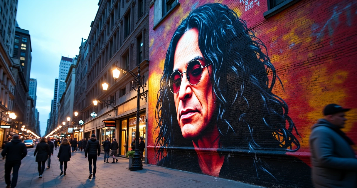 Mural de arte urbana de Ozzy Osbourne em parede de cidade grande