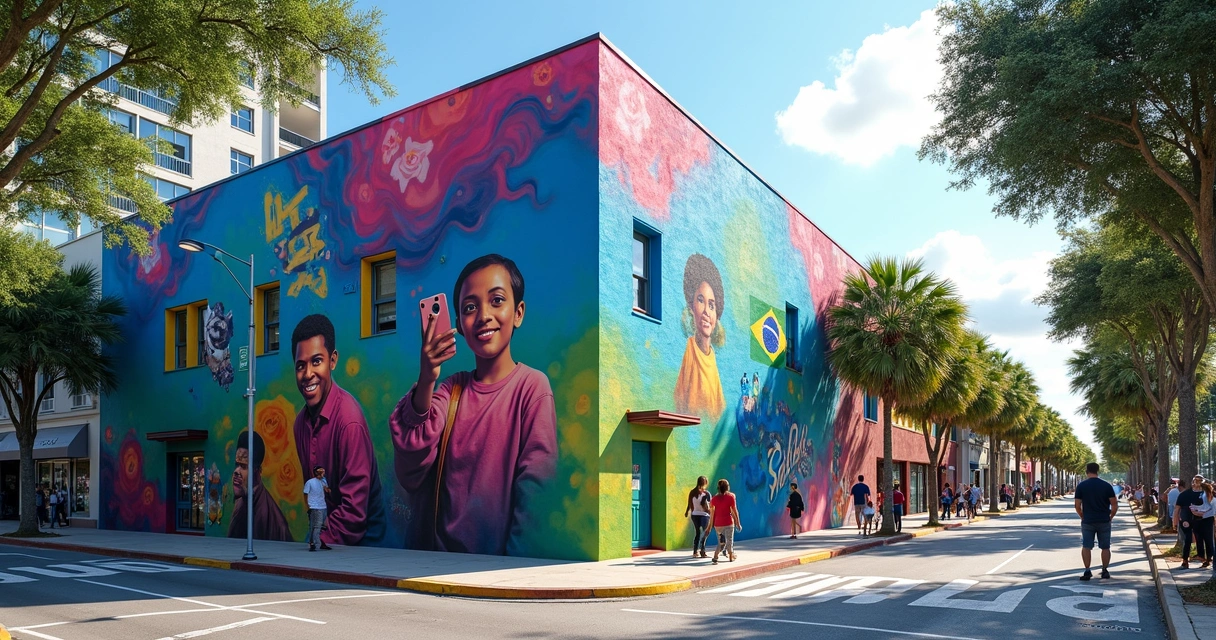 Mural de arte colorida em bairro de Orlando 