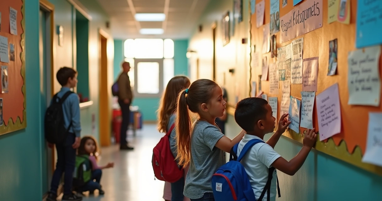 Estudantes montando mural colaborativo na escola